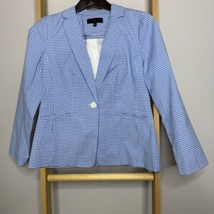 Talbots Blue & White Preppy Gingham Women's Blazer Petite Sz 2